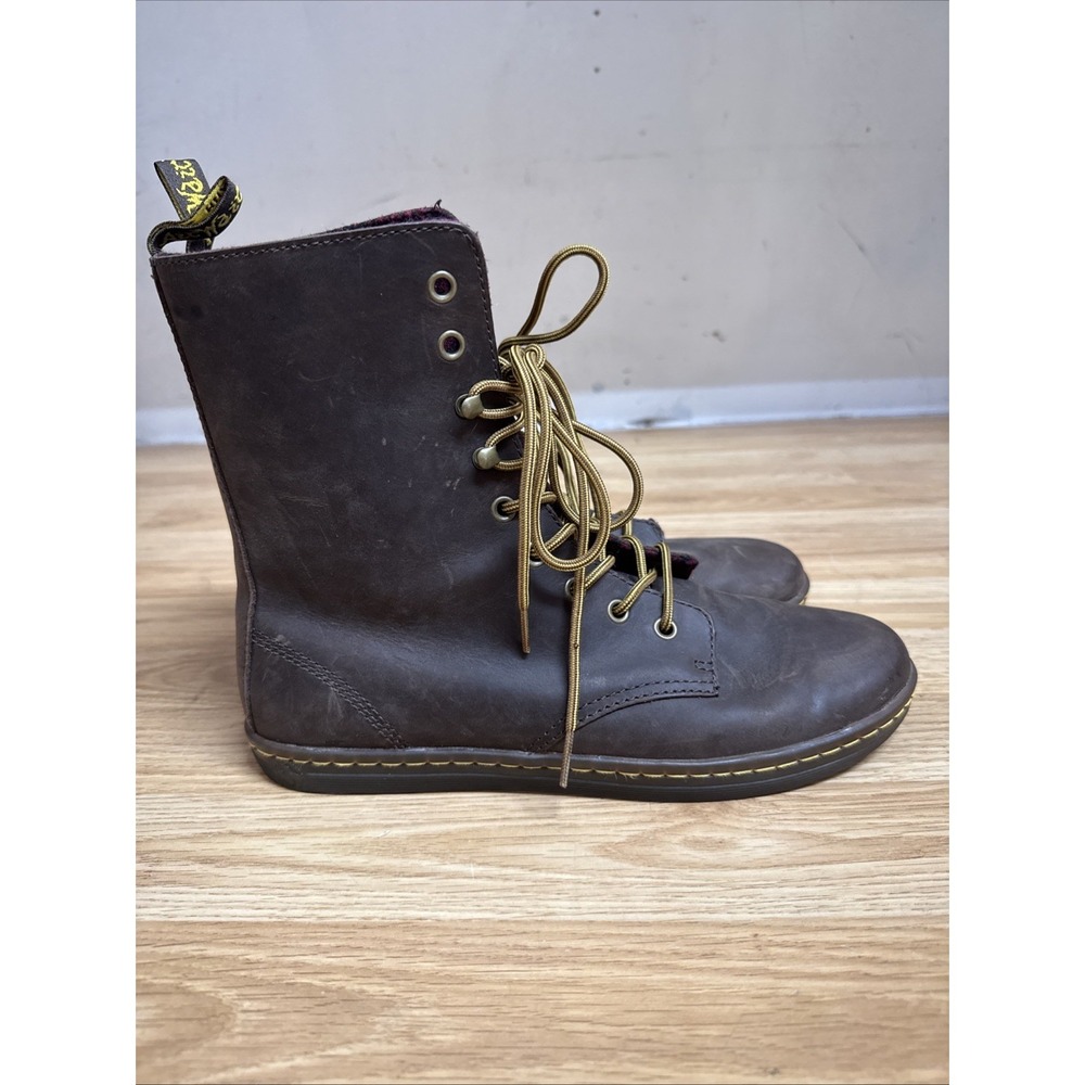 Dr Martens Boots Womens 10 Tehani‎ Fold Down Red Plaid Brown Leather Air Wair